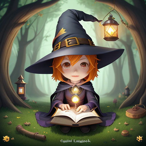 friendly witch character art with wizardhat