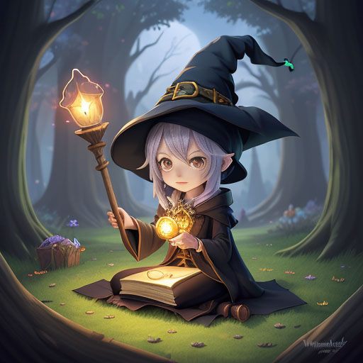 friendly witch character art with wizardhat