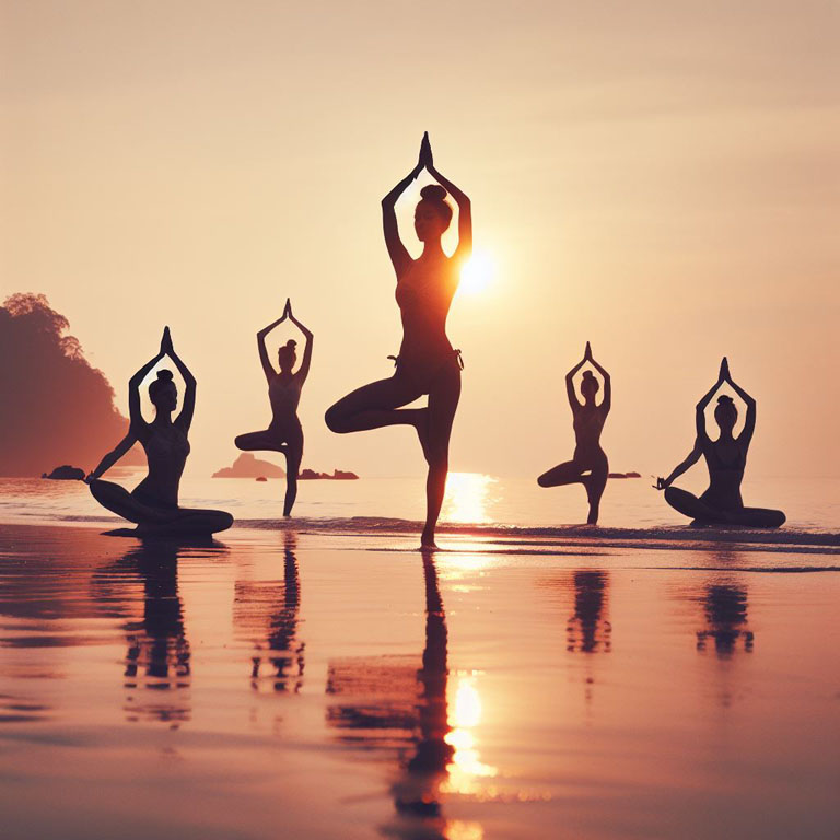 group of Thai women gracefully practicing yoga