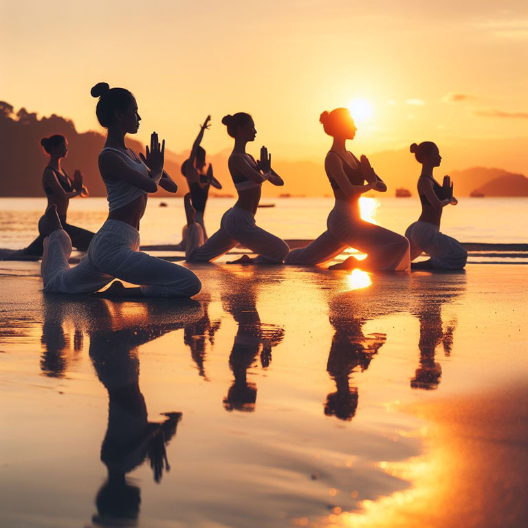 group of Thai women gracefully practicing yoga