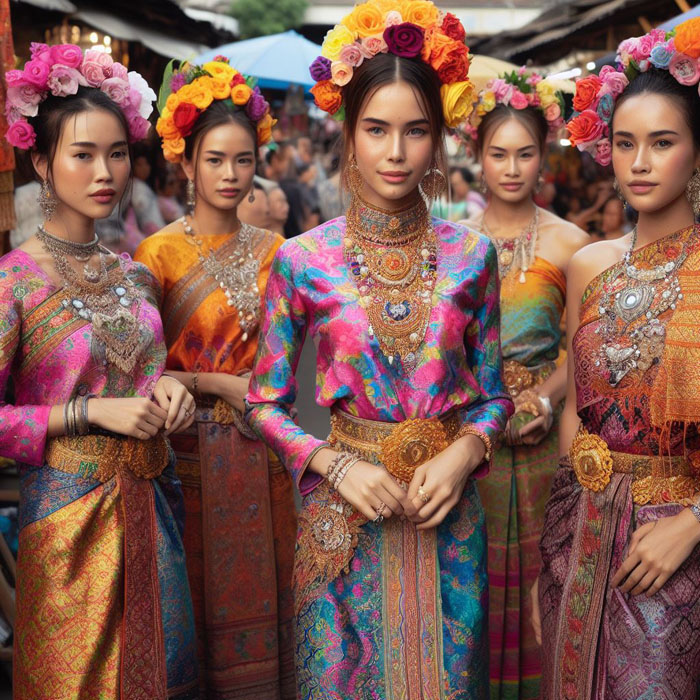 group of Thai women wearing vibrant