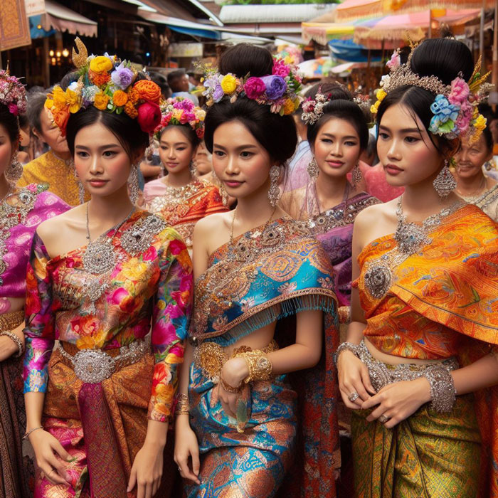 group of Thai women wearing vibrant