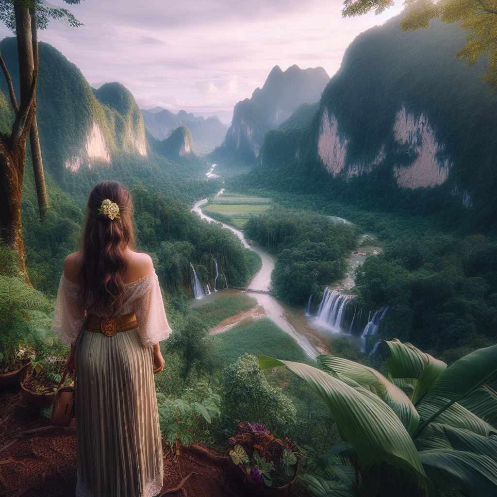  breathtaking image of a Thai woman standing on a scenic mountain