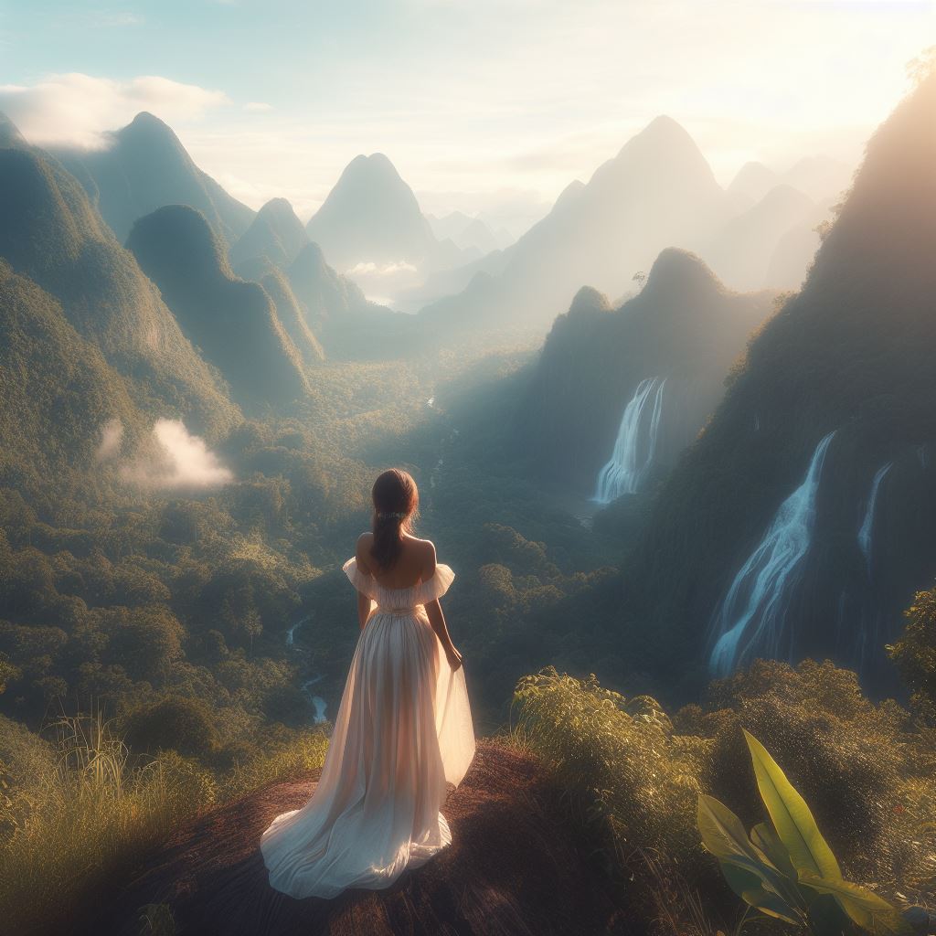  breathtaking image of a Thai woman standing on a scenic mountain