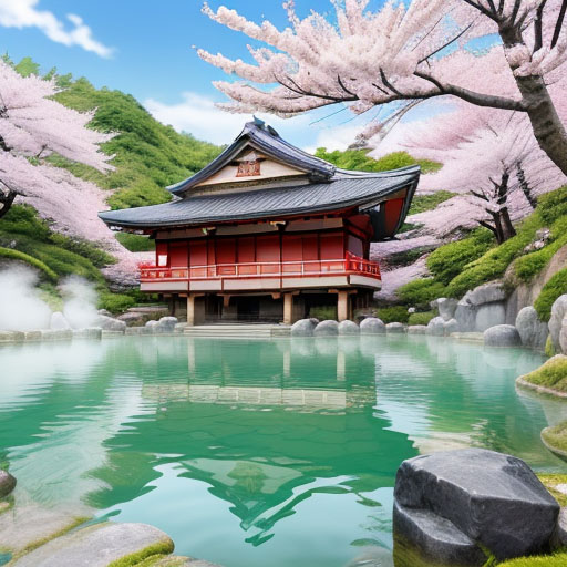 japanese hotsprings and traditionaljapense house on hill