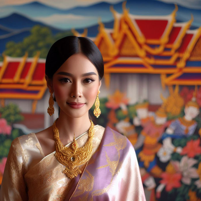 portrait of a Thai woman wearing a traditional silk