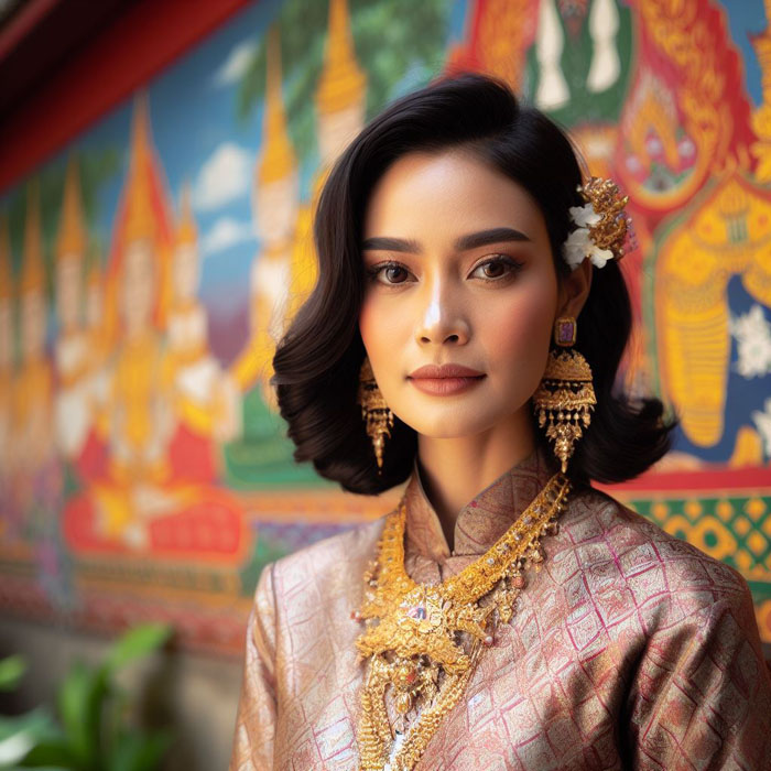 portrait of a Thai woman wearing a traditional silk