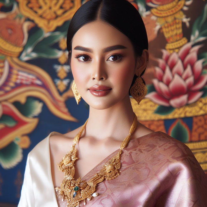 portrait of a Thai woman wearing a traditional silk