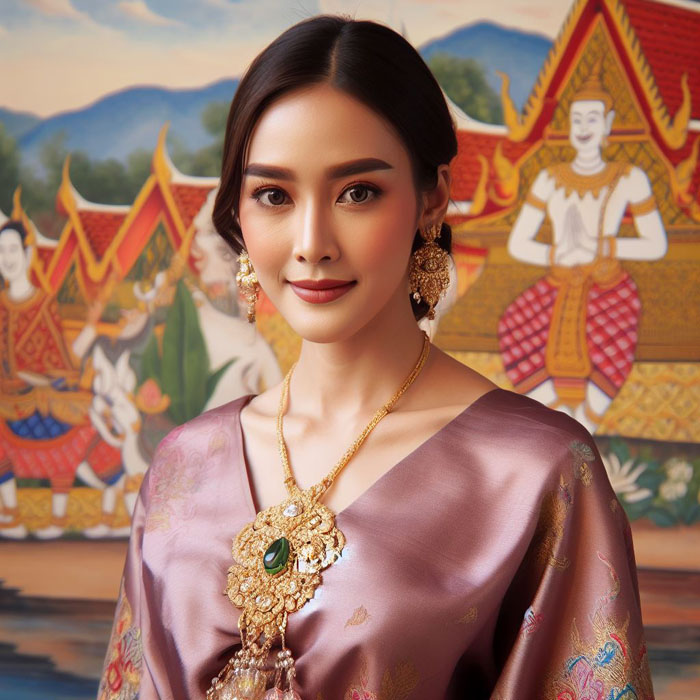 portrait of a Thai woman wearing a traditional silk