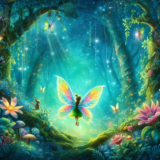 small fairy with butterfly wings in a vibrant