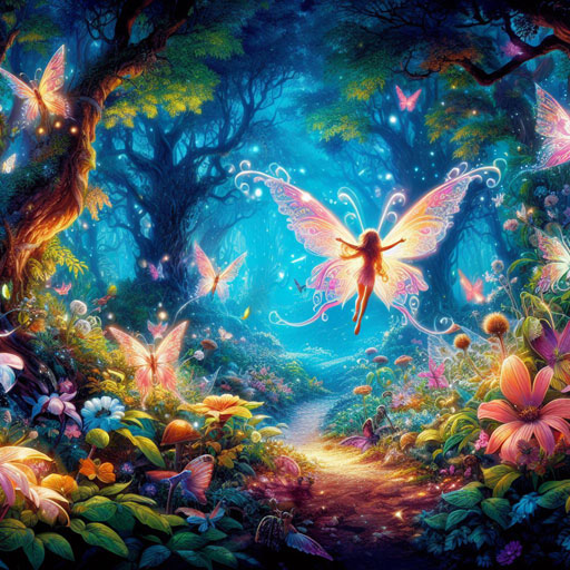 small fairy with butterfly wings in a vibrant