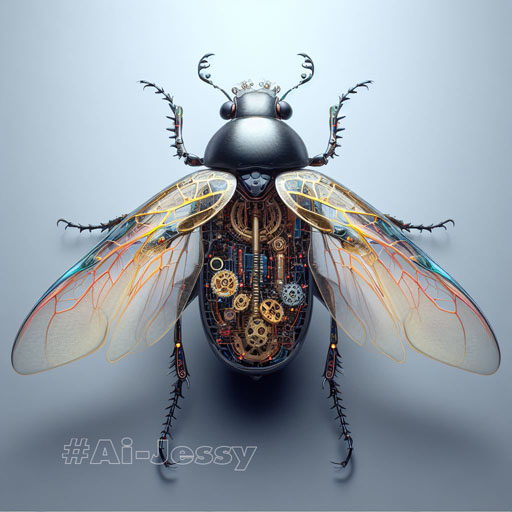 Create a realistic image, a beetle, spread wings, transparent body, visible. There are mechanisms, mechanisms,