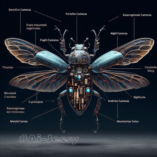 Create a realistic image, a beetle, spread wings, transparent body, visible. There are mechanisms, mechanisms,