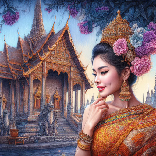 Beautiful Girl, Painting, Thai Dress, Temple,