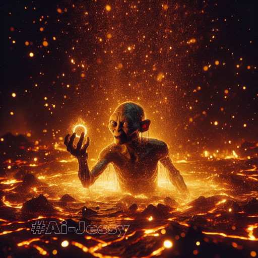 Gollum emerges from the lava floor 