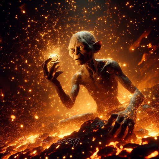 Gollum emerges from the lava floor 