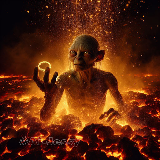 Gollum emerges from the lava floor 