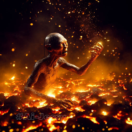 Gollum emerges from the lava floor 