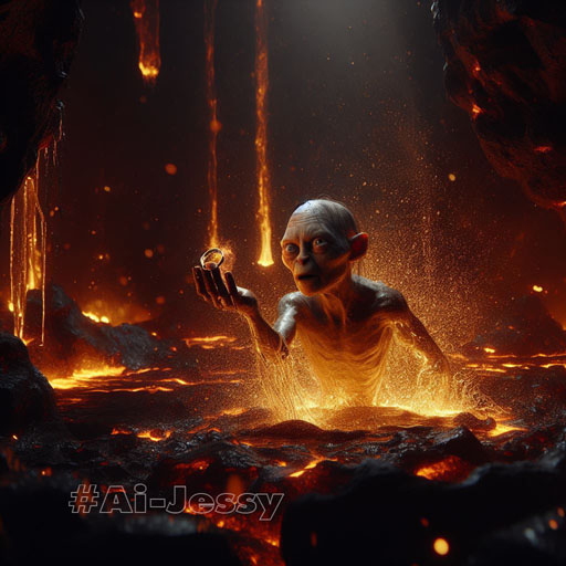 Gollum emerges from the lava floor 