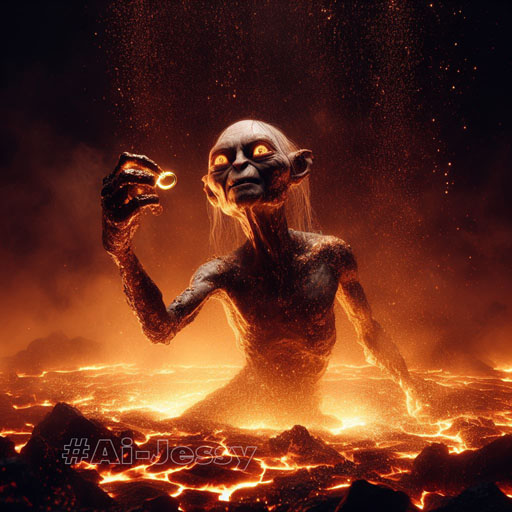 Gollum emerges from the lava floor 