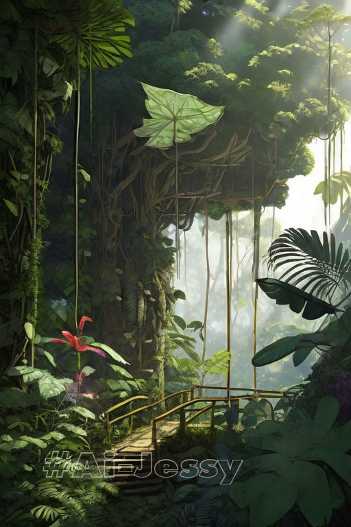 The dense jungle is full of exotic plants and animals