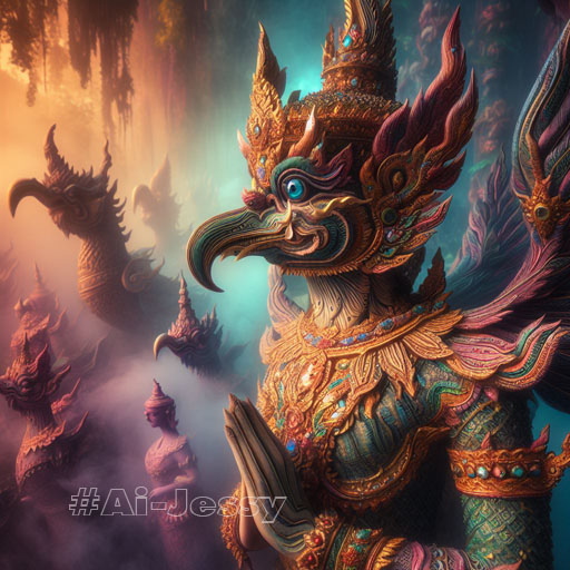 artistry of Bird Man, full body, Thai Garuda, Thai fantasy theme