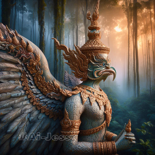 artistry of Bird Man, full body, Thai Garuda, Thai fantasy theme