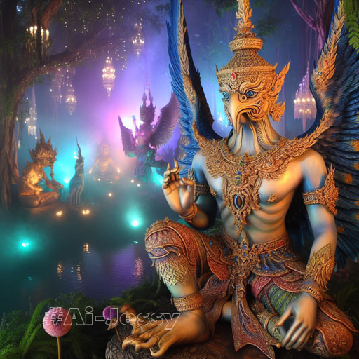 artistry of Bird Man, full body, Thai Garuda, Thai fantasy theme