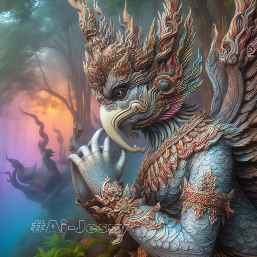 artistry of Bird Man, full body, Thai Garuda, Thai fantasy theme