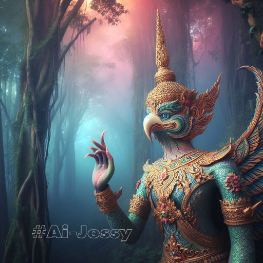 artistry of Bird Man, full body, Thai Garuda, Thai fantasy theme