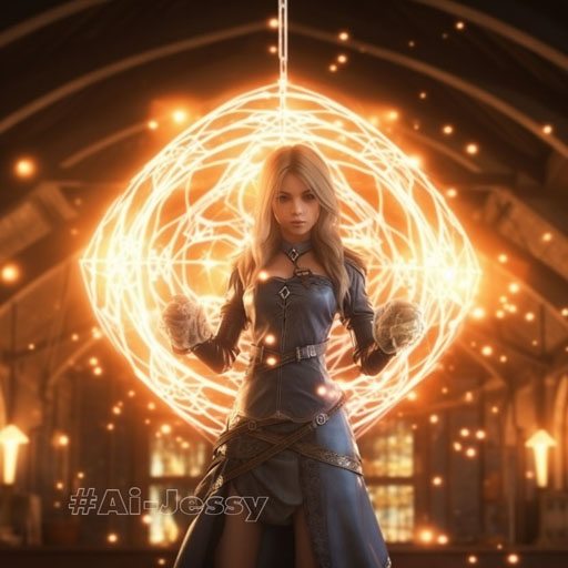 a beautiful witch standingwith Fullmetal alchemist magic circle