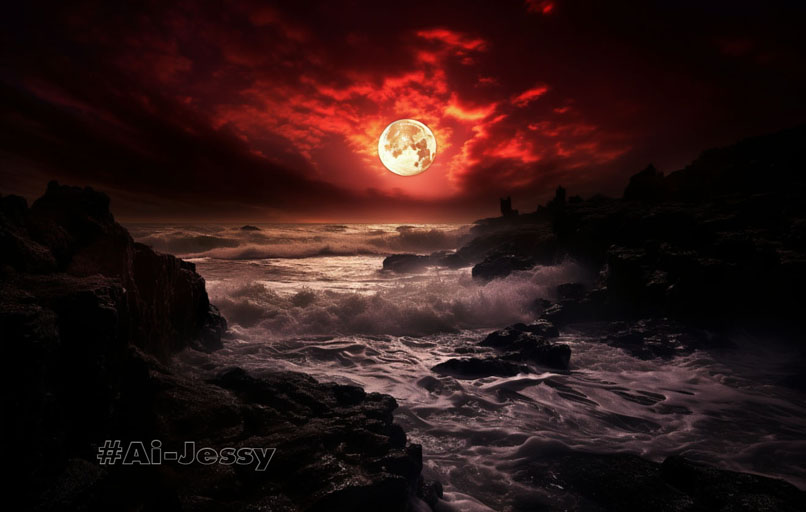 darkness, emptiness, surreal dark red radiant moonshine, 