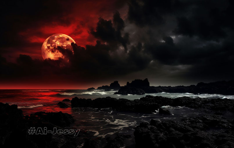 darkness, emptiness, surreal dark red radiant moonshine, 