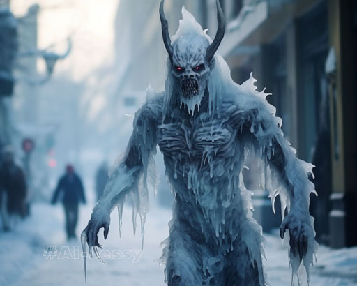 frozen icy evil demon with icicles