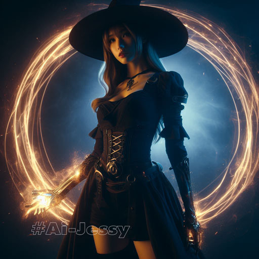 a beautiful witch standingwith Fullmetal alchemist magic circle