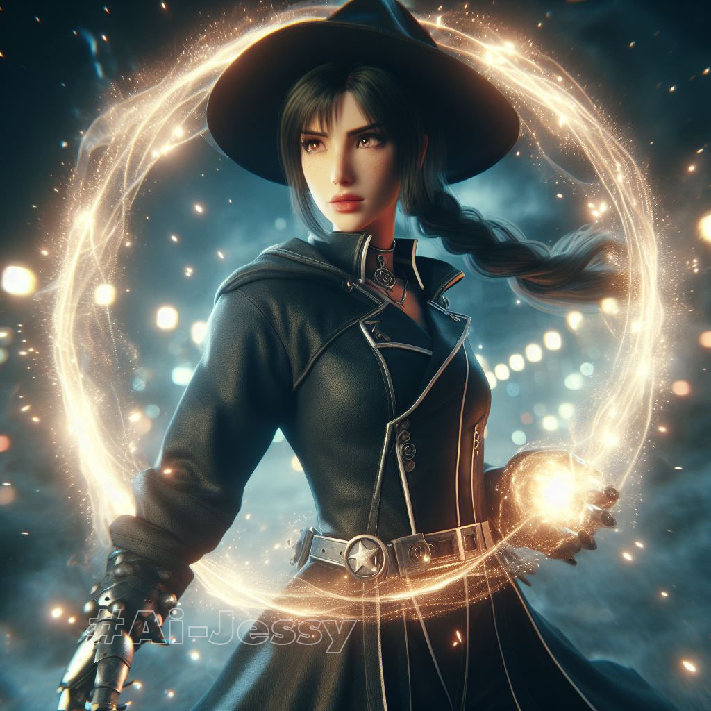 a beautiful witch standingwith Fullmetal alchemist magic circle 