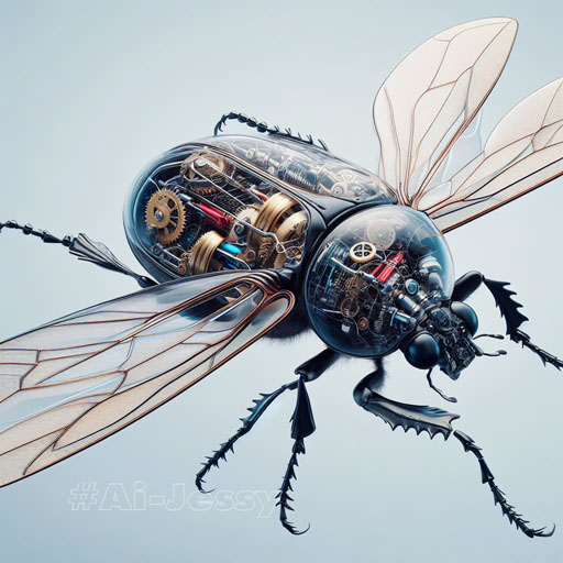 Create a realistic image, a beetle, spread wings, transparent body, visible. There are mechanisms, mechanisms,