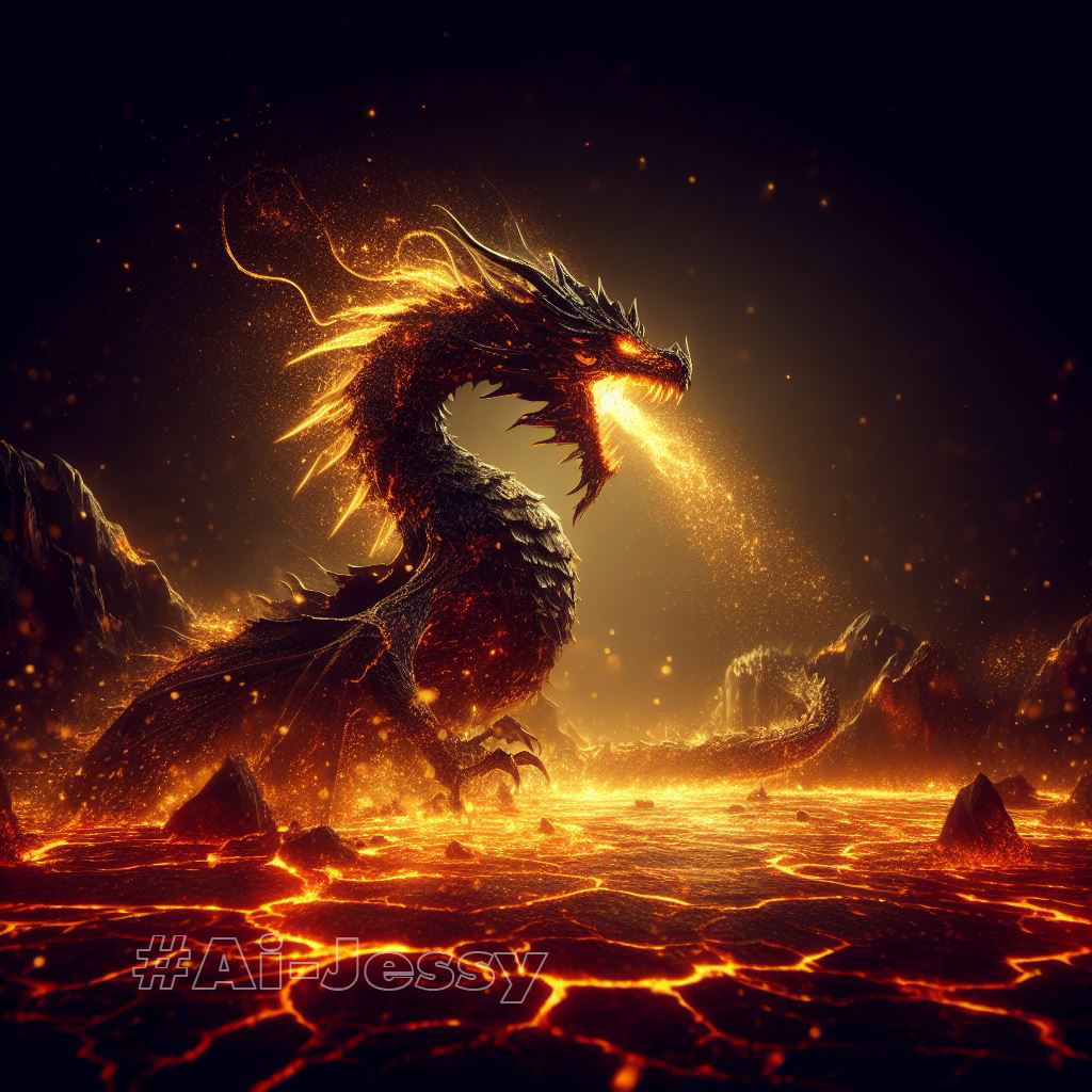 fire dragon that emerged from the lava floor on the ground.