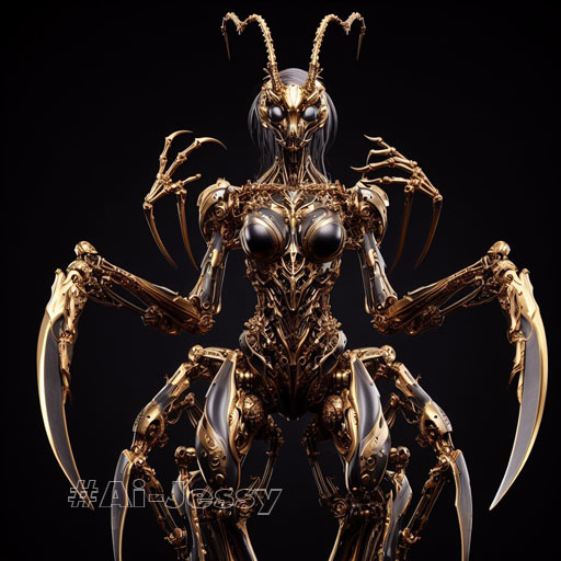 steampunk cybernetic biomechanical robotic mantis8