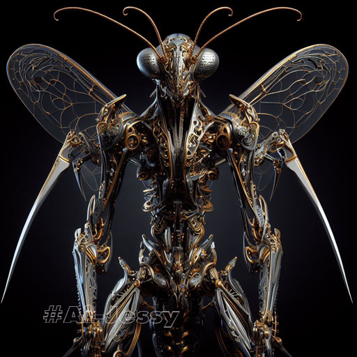 steampunk cybernetic biomechanical robotic mantis8