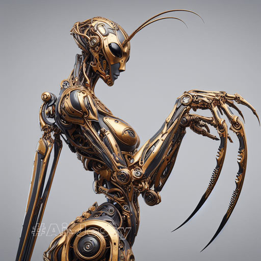 steampunk cybernetic biomechanical robotic mantis8