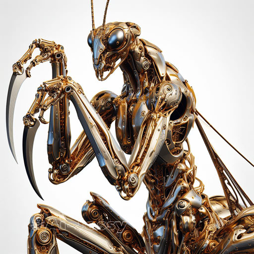 steampunk cybernetic biomechanical robotic mantis8