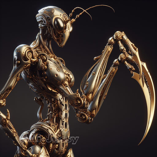 steampunk cybernetic biomechanical robotic mantis8