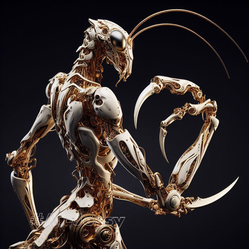 steampunk cybernetic biomechanical robotic mantis8