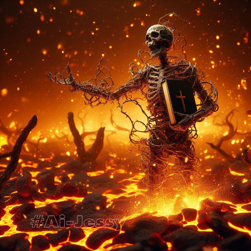 Thorny vines emerged from the lava floor and wrapped around his skeletal body.