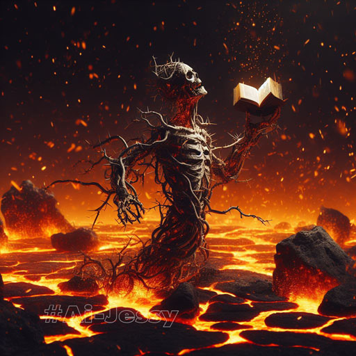 Thorny vines emerged from the lava floor and wrapped around his skeletal body.